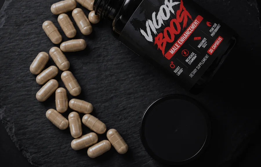VigorBoost&reg; capsules on dark slate